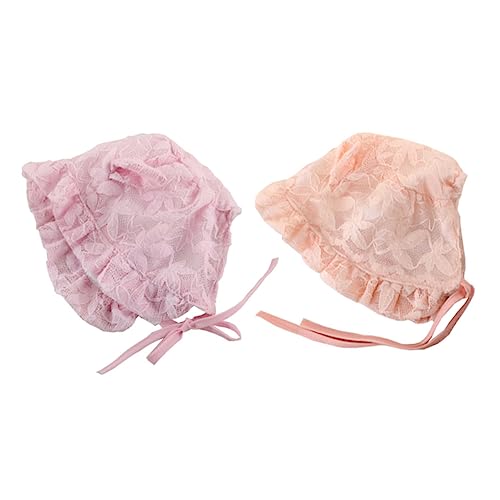 SAFIGLE 2Pcs Newborn Lace Sun Hat for Cartoon Bonnet with Design for Summer Sun Protection Photo Prop Pink Orange