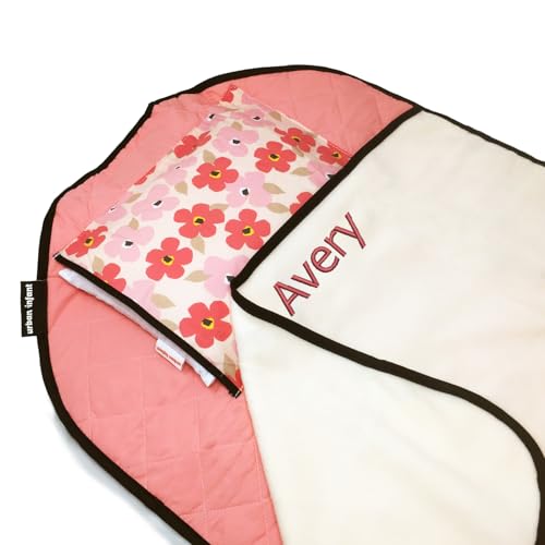 Image of Urban Infant Personalized Tot Cot All-in-One Modern Preschool /Daycare Nap Mat with Washable Pillow and Elastic Straps - Poppies