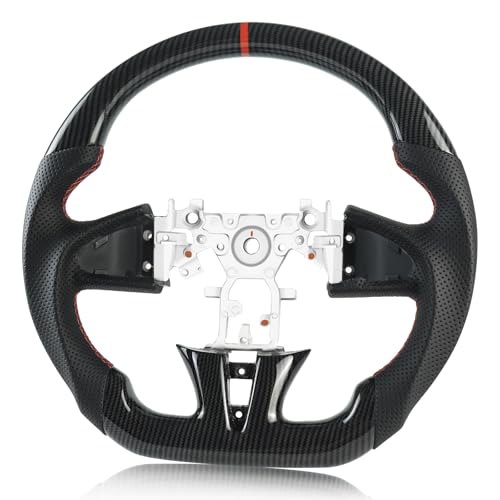 Voonke Hydro Dip Carbon Fiber Steering Wheel for Infiniti D-shaped Flat-bottom Preforated Leather Grip Hand-Stitched Steering Wheel for Infiniti Q50 2014-2017