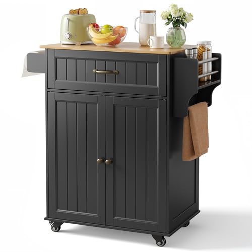 Bealife Küchenwagen mit Handtuchhalter und Gewürzboard, Kücheninsel auf Rollen, Bewegliche...