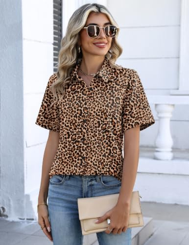 Image of Zeagoo Business Casual Outfits for Women Leopard Printed Button Down Shirts