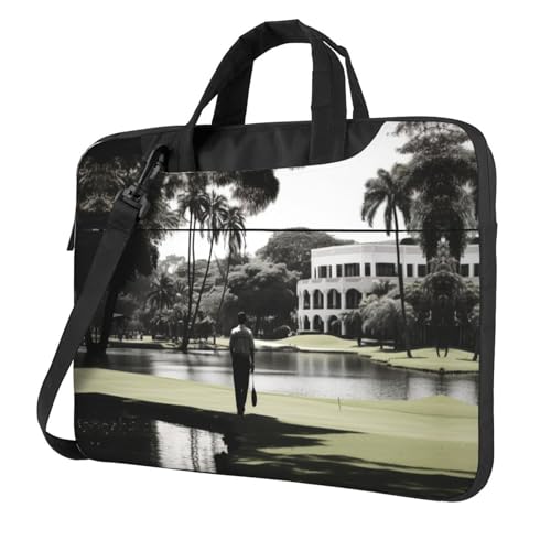 Sacoche bandoulière ordinateur portable 14 pouces imprimé golf noir et blanc