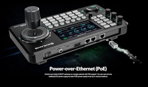AVKANS PowerJoy PTZ Camera Joystick Controller, IP NDI PTZ Camera Controller Keyboard with 4D Joystick for Worship Church Live Streaming, NDI License Included (PTZ Controller with 5 inch Screen)