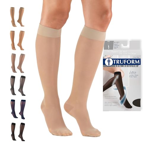 Image of Truform Sheer Compression Stockings, 8-15 mmHg, Women's Knee High Length, 20 Denier