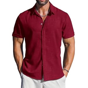 LETSEE Linen Shirts for Men Short Sleeve Butt...