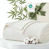 Bedsure Cooling Blanket of Rayon Derived from Bamboo - Lightweight Breathable Cotton Summer Blankets Queen Size for Hot Sleepers, Luxury Throws for Bed, Couch and Sofa, White, 90x90 Inches