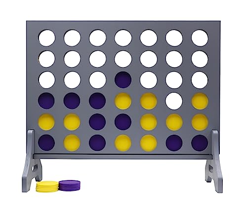 Image of Giant 4 in a Row Game for Family & Adults - Tailgating Pros Jumbo Grey Wooden Four in a Row Indoor & Outdoor Yard Game for Family Party Fun, Portable Activities for Patio, Backyard, and Camping