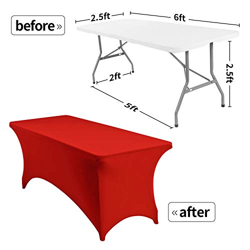 Image of Peomeise 2PCS 6FT Spandex Table Cover Rectangular Stretch Spandex Tablecloth (Red,6FT)