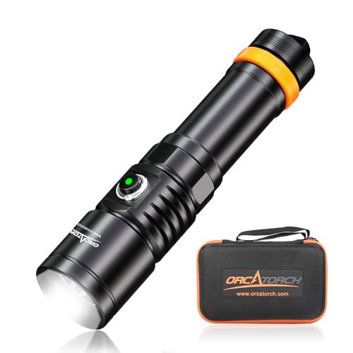 Image of ORCATORCH D710 Scuba Diving Light, 3000 Lumens Super Bright Underwater Flashlight with 6 Degrees Narrow Beam, IP68 Waterproof Night Dive Torch 150 Meters Submersible Light (Black)