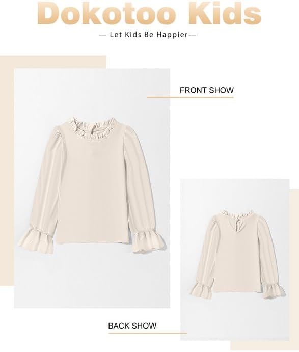 Cute Shirts for Girls Ruffle Long Sleeve Crewneck Ribbed Knit Blouses Tops 6-15 Years - Image 5