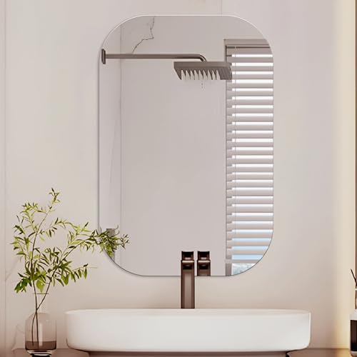 Image of Rousrie Frameless Wall Mirror for Bathroom, Glass, Modern, Clear, Wall Mount, 45 x 30 cm (1, Rectangular)