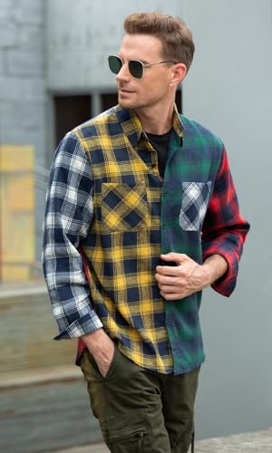 Cromoncent Men's Casual Flannel Shirt Plaid Long Sleeve Button Down Western Shirt4