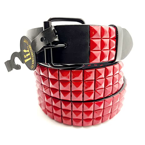 Red Pyramid Studded Leather Belt Punk2