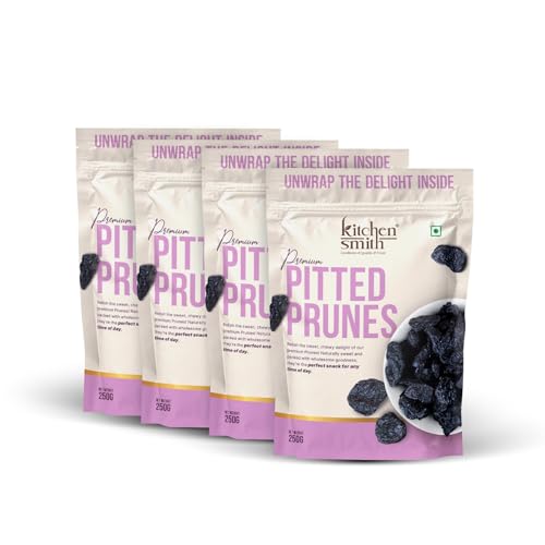 Image of KitchenSmith Pitted Prunes - Pack of 4 (250gm Each) | Rich In Potassium | High In Vitamins And Fiber | No Added Sugar | Moist & Delicious | Dry Fruit