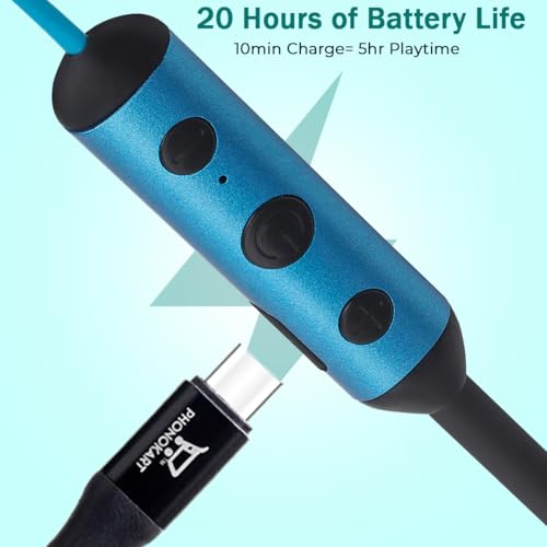 Image of Phonokart Tribe Bluetooth Neckband, Dual Pairing,Compatible withGoogle Assistant& siri, 21H Talk Time, Gaming Mode, IPX5 Water Resistance (Blue)