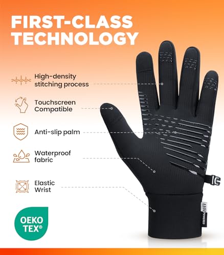 Benirap Winter Gloves Men Women, Warm Touchscreen Running Gloves Windproof Non-Slip for Cold Weather Cycling Driving Black