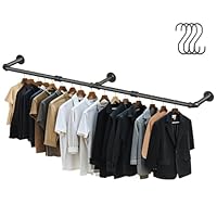 Aduanbang 65.7in Industrial Pipe Wall Mounted Clothes Rack, Heavy Duty Detachable Iron Garment Bar, Rustic Space-Saving Hanging Rod for Bedroom, Closet – Black,4 hooks