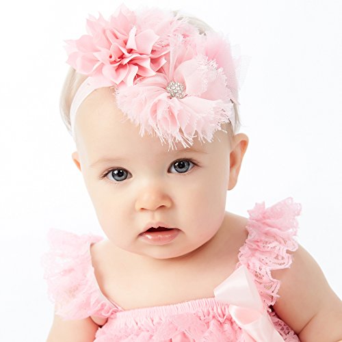 My Lello Headband Shabby Fabric Flower Cluster Baby - Infant - Toddler - Girl Stretchy Elastic Taupe3