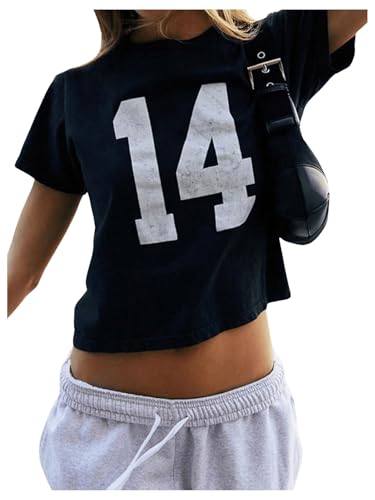 SOLY HUX Girl's Number Graphic Tees Short Sleeve Crew Neck Y2k Tops Jersey Shirts