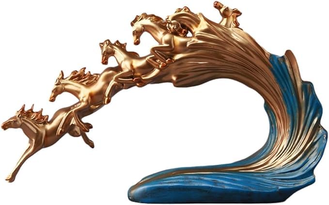 LEVGRY Six Galloping Horses Statue Decor Six Galloping Horses Statue Decor,fengshui Horses Statue,Handmade Running Horse Sculpture,Decorative Resin Horse Figurine Business Gift Collection Ornament