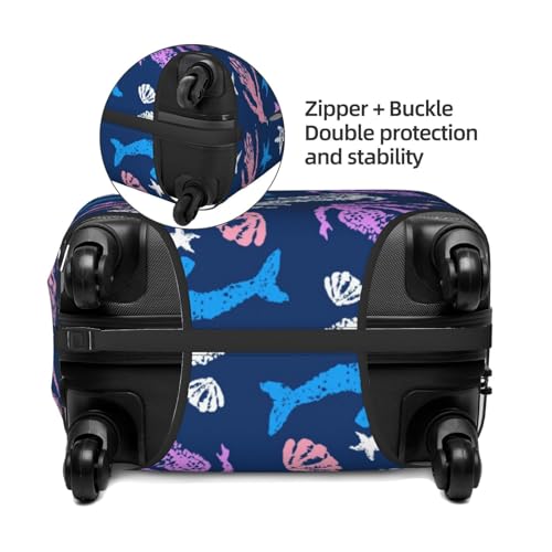 Elastic Travel Luggage Cover Printed Mermaids Starfish Seashells Double-Sided Suitcase Protector Bag,Dust-Proof Anti-Scratch Washable Suitcase Sleeve For Kid Adult,Medium4