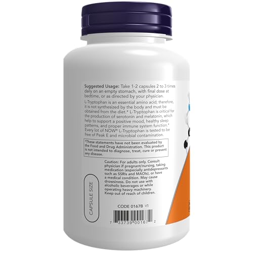 NOW Foods Supplements, L-Tryptophan 500 mg, Encourages Positive Mood*, Supports Relaxation*, 120 Veg Capsules - Image 4