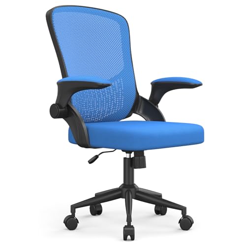 naspaluro Silla de Oficina Ergonómica con Soporte Lumbar de Diseño Exclusivo, Brazos Abatibles 90°, Tapicería de Malla Transpirable, Silla de Escritorio Giratoria 360°, Negro con Azul