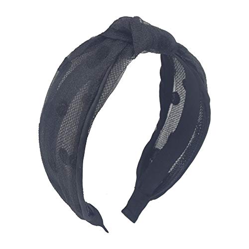 MHDGG Knot Headbands for Women,Lace Polka Dot Headband Wide Headbands Knotted Turban Women Headbands Girls Hair Accessories Hair Hoop,Black