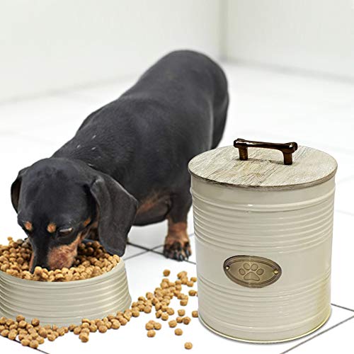 Product Image 4: nu steel metal Ribbed Ivory 3 Pc set Jumbo Pet Canister with Golden PAW Plaque, Dog Food Treat Storage Container Jar with wooden Lid with sturdy bone handle, Tight Fitting Lids for Dog Biscuit Cookies