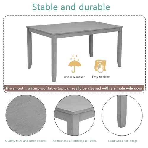 Image of Harper & Bright Designs 6-Piece Dining Table Set with 4 Upholstered Chairs & Bench, 58.5 inch Rectangular Solid Wood Frame Table, Dining Table Set for 6 People, Living Room, Home Bar and Kitchen,Grey
