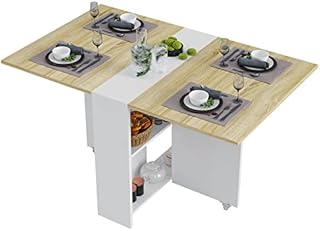 Tiptiper Folding Dining Table, Versatile Dinner Table with 6 Wheels and 2 Storage Racks, Space Saving Kitchen Table Dining Room Table