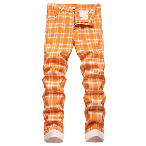 RANMCC Plaid Pants for Men Skinny Flat-Front Stretch Slim Casual Business Dress Pants