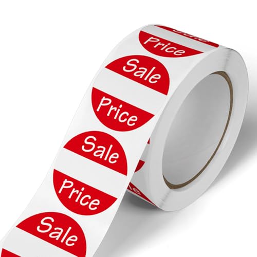 1000 Pcs Bright Price Tags, Vivid Sale Stickers, Durable Price Stickers, Clear Price Labels, Red Labels, Paper, 2 Rolls × 500 Pcs/Roll, 0.98 Inch Diameter, for Supermarket & Retail Clearance