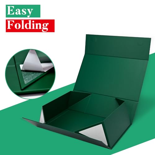 Image of LIFELUM Gift Boxes with Lids 2 Pack 13.85 x 8.35 x 4.45 inch Green Christmas Gift Boxes with Strong Magnetic Lid for Presents with Luxury Accessories Card, Ribbon, Filler,Sticker