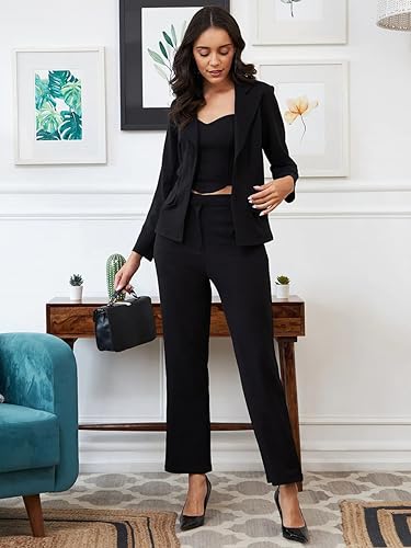 Image of Florely Women's Lycra Solid Three Piece Outfits Blazer Co-Ord Set Women Outdoor Wear Maxi Dress Crop top Party Dress Stylish Dresses