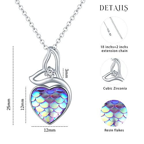 Collier pendentif queue de sirène violet en argent 925 pour enfants