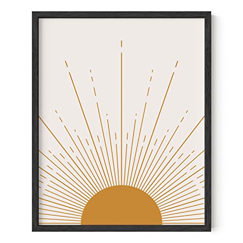 HAUS AND HUES Framed Wall Art Boho, Southwestern Wall Art Framed, Sun Wall Decor, Contemporary Art Prints, Midcentury Wall Art, Contemporary Geometric Mid Century Modern Sun (Black Frame, 16x20)