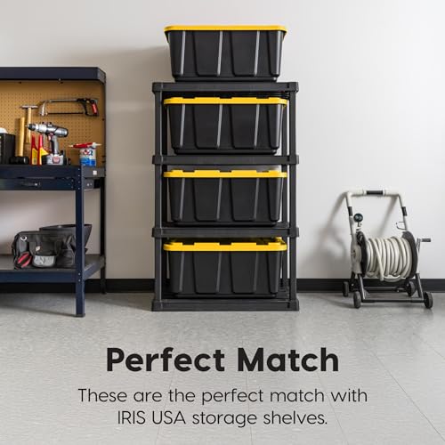 Image of IRIS USA 8-Pack 27 Gallon Storage Bins with Lids |Made in USA| Heavy Duty Plastic Tote Containers for Truckbed Tool Box Organization, Large - Black /Yellow