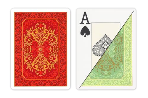 DA VINCI Persiano Italienische Spielkarten aus 100% Kunststoff (2-Deck Set Poker Größe Jumbo Index mit Hartschalenetui und 2 geschnittenen Karten), Grün/Rot