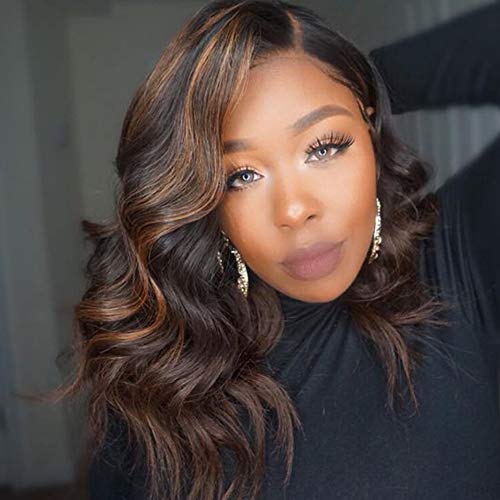 Brazilian Lace Front Wigs Human Hair Ombre Wigs Body Wavy Virgin Hair for Black Women Wavy Wigs with Baby Hair 14''