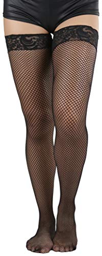ToBeInStyle Women's Wide Floral Lace Fishnet Thigh Hi Stockings4