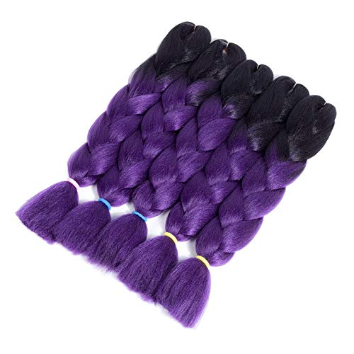 Jumbo Braiding Hair Extensions 24 Inch Ombre Synthetic Hair Crochet Braids Kanekalon Long Jumbo Braids For Box Twist Crochet Hair (Black/Purple)
