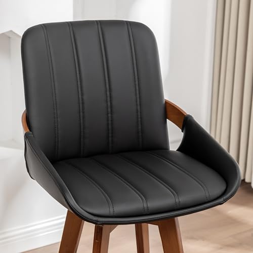 Image of AQG Counter Height Bar Stools Set of 4, Mid Century Modern Retro Bar Chairs, Swivel Barstools with Walnut Craft, Faux Leather Upholstered Furniture for Island /Counter (Black, 26.3 inch-4 PCS)