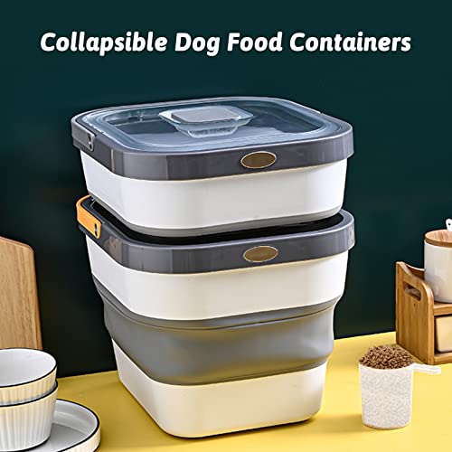 Fhiny Dog Food Storage Container, Collapsible Pet Feed Containers Airtight Cat Feeder Bin With Locking Lid Foldable Dogs Leak-Proof Sealable Treat Durable Bulk Dry Snacks Rice Bucket Box Grey #TOP6