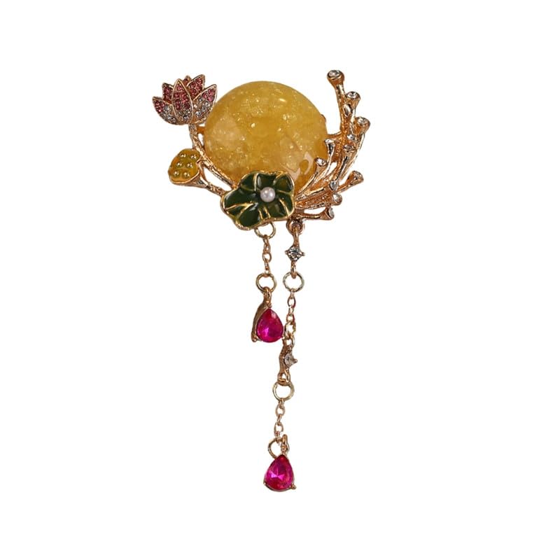 Women's Lotus Tassel Brooch Pin Moonlight Design Lapel Corsage Accessory-image-27