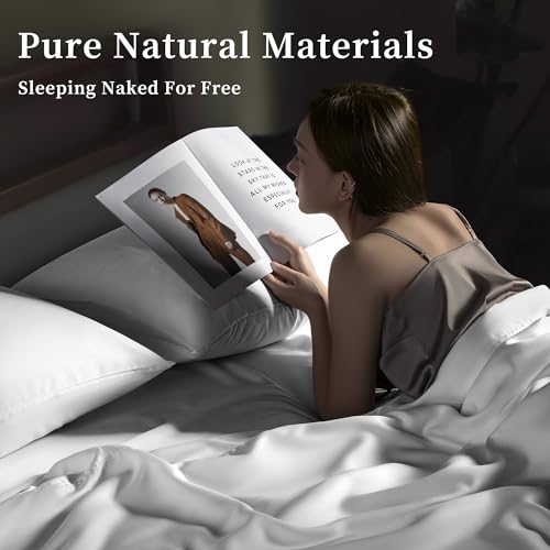 Image of LIANLAM Luxury 100% Organic Tencel Cooling Sheets Queen Size, Expertly Crafted from Austrian Eucalyptus, Silky Soft Lyocell Sheets with 6 inch-18 inch Deep Pocket, Hypoallergenic Bed Sheet Set(Queen, White