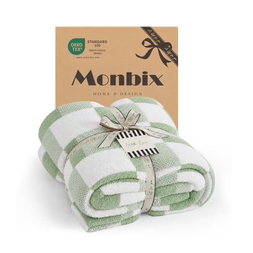 Monbix Soft Checkered Throw Blanket for Couch-Cozy Warm Knitted Blankets