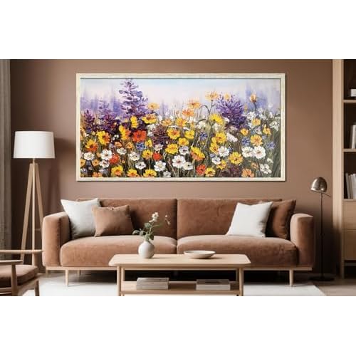 Ardemy Flower Wall Art Canvas Living Room Daisy Colorful Extra Large Framed Wall Decor Textured Painting Wildflower Picture Floral Artwork for Walls Bedroom Home Office, 58"x29" 58"L x 29"W