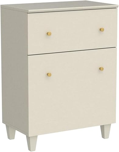 Miniatura 5 de WAMPAT Mesa auxiliar con 1 cajón y puerta, moderna mesa auxiliar grande para sofá, mesita de noche alta de madera con estante de almacenamiento