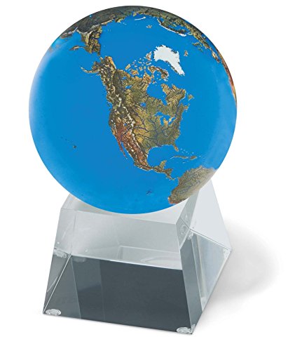 3” Aqua Crystal Natural Earth Globe - On Spinning Tapered Glass Base